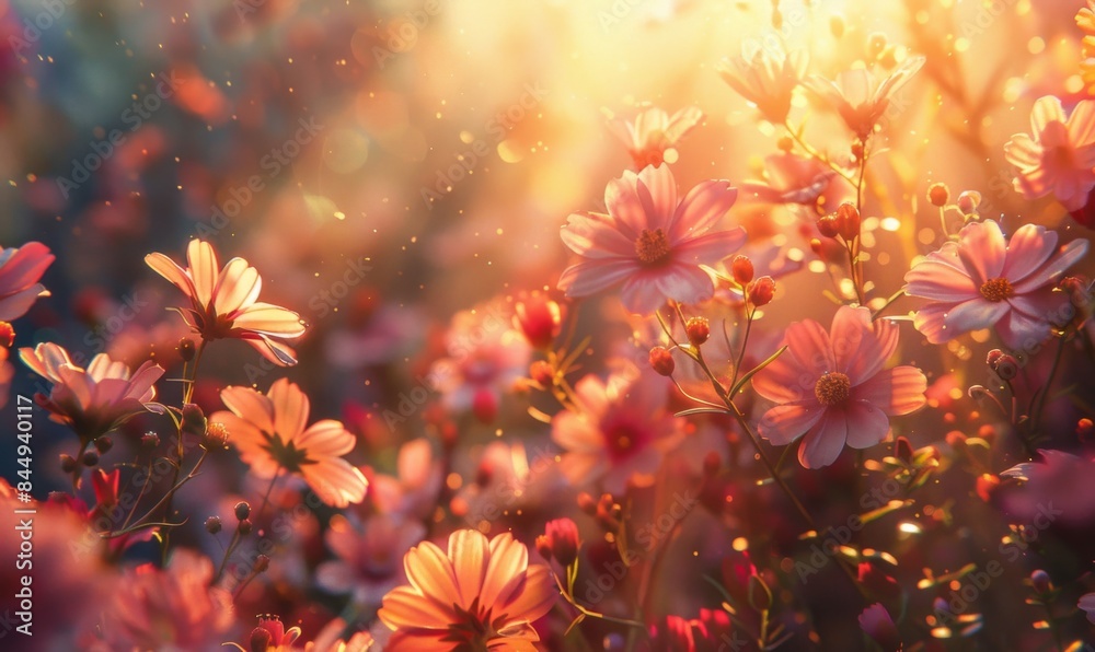 Sunlight on blooming flowers