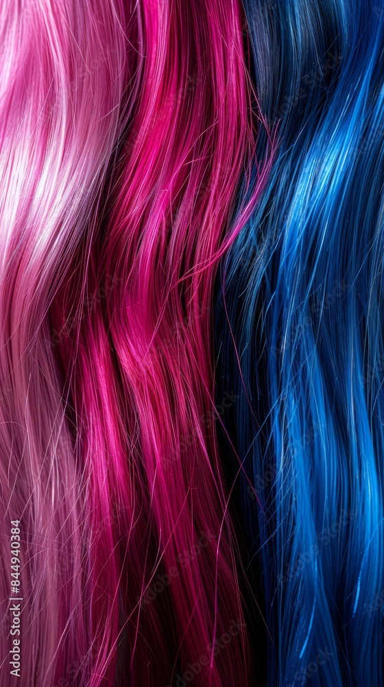 Colorful hair texture background showing pink magenta and blue strands Colorful hair texture background showing pink magenta and blue strands