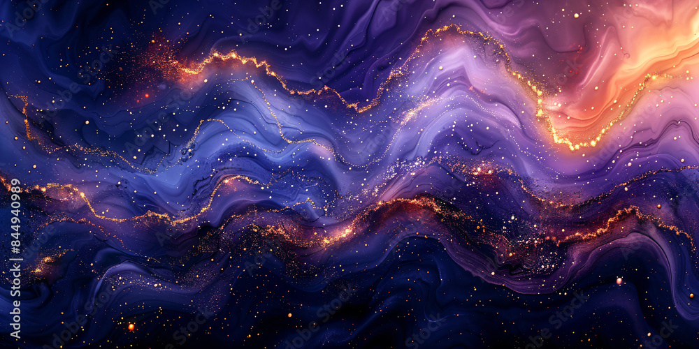 Crafting beautiful flowing paint backgrounds with yellow shiny splashes and drops. Luxury background with watercolor style.