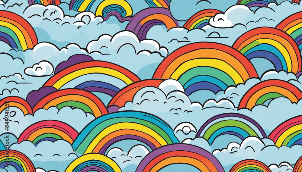 Abstract arch art background with bright cartoon colors, a diverse spectrum of creative designs in a seamless rainbow pattern illustration Abstract arch art background with bright cartoon colors, a diverse spectrum of creative designs in a seamless rainbow pattern illustration