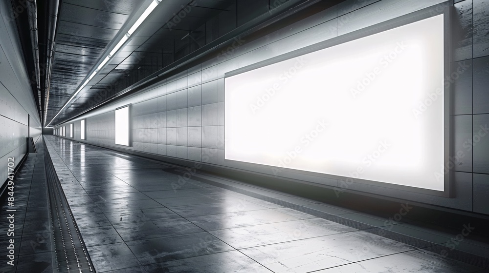Blank Billboard in a Futuristic Corridor Blank Billboard in a Futuristic Corridor