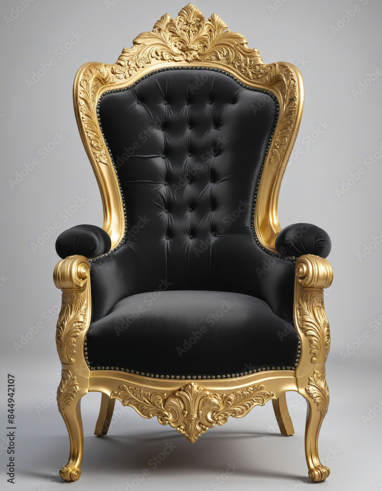 Elegant Black and Gold Throne Chair with Transparent Background, Royal Vintage Armchair for the Queen or King Elegant Black and Gold Throne Chair with Transparent Background, Royal Vintage Armchair for the Queen or King