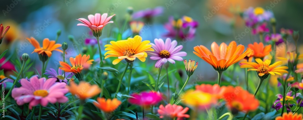 Vibrant flowers in a garden bed Vibrant flowers in a garden bed