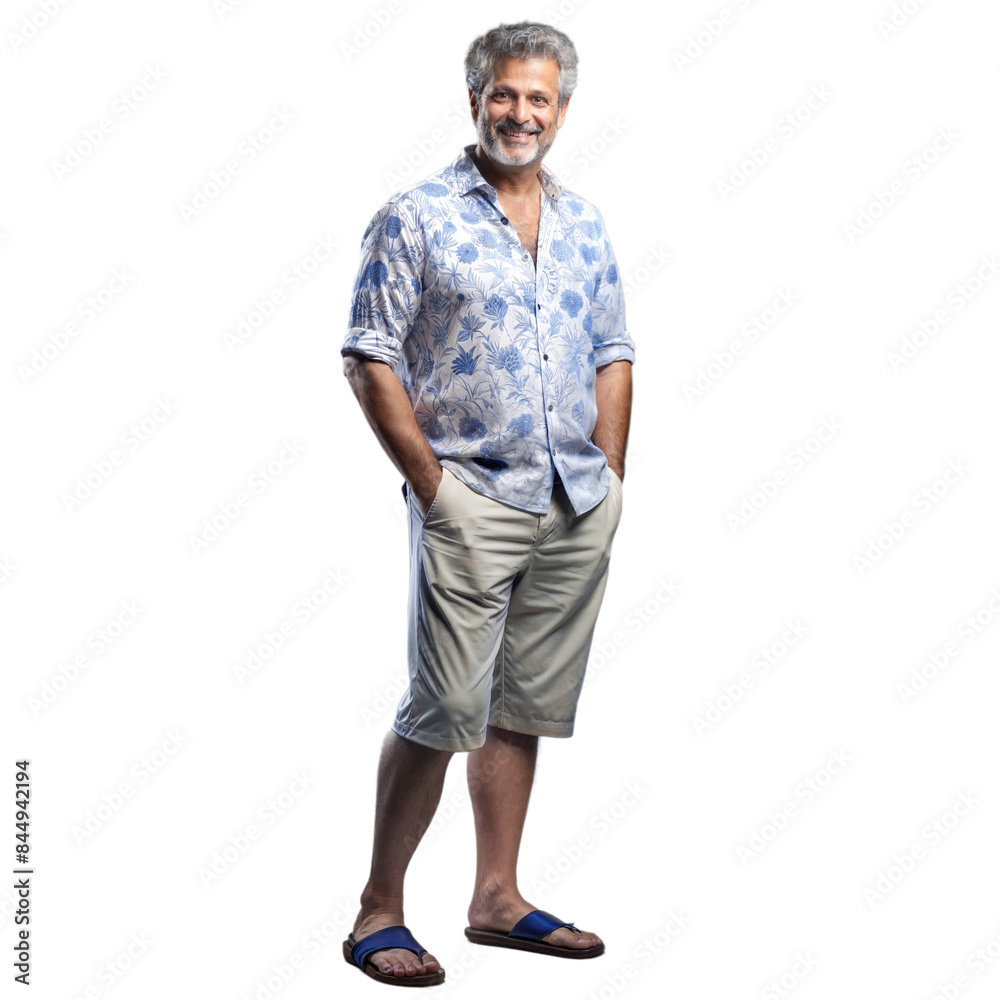 Middle-aged man in casual summer outfit smiling on transparent background Middle-aged man in casual summer outfit smiling on transparent background