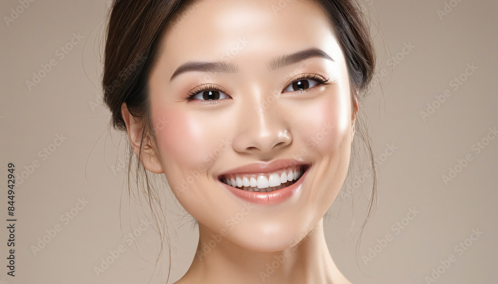 Asian beauty radiates happiness with glowing skin in a natural portrait Asian beauty radiates happiness with glowing skin in a natural portrait