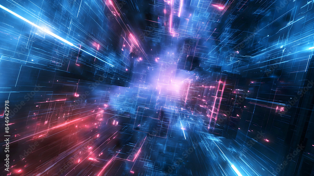 Futuristic digital background design, fractal concept, quantum technology template, motion and light in space
