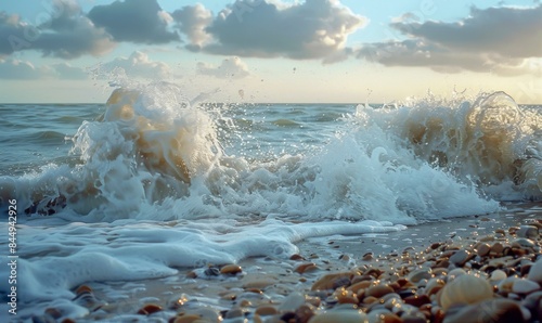 Waves gently crashing on rocks
