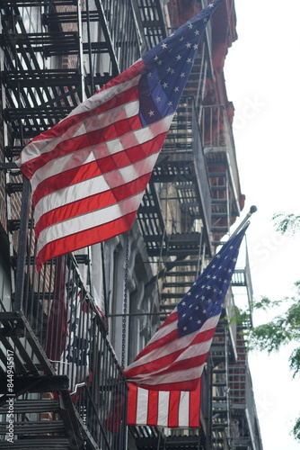 american flag in the city