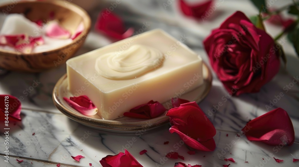 Cream soap and rose petals for beauty Cream soap and rose petals for beauty