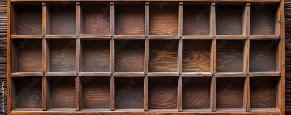 A wooden box with many empty compartments A wooden box with many empty compartments