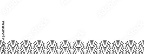 Border with japanese seigaiha pattern. Black and white scallops print. Fish squama or dragon scale. Sea or ocean waves background. Simple geometric ornament. Vector graphic illustration.