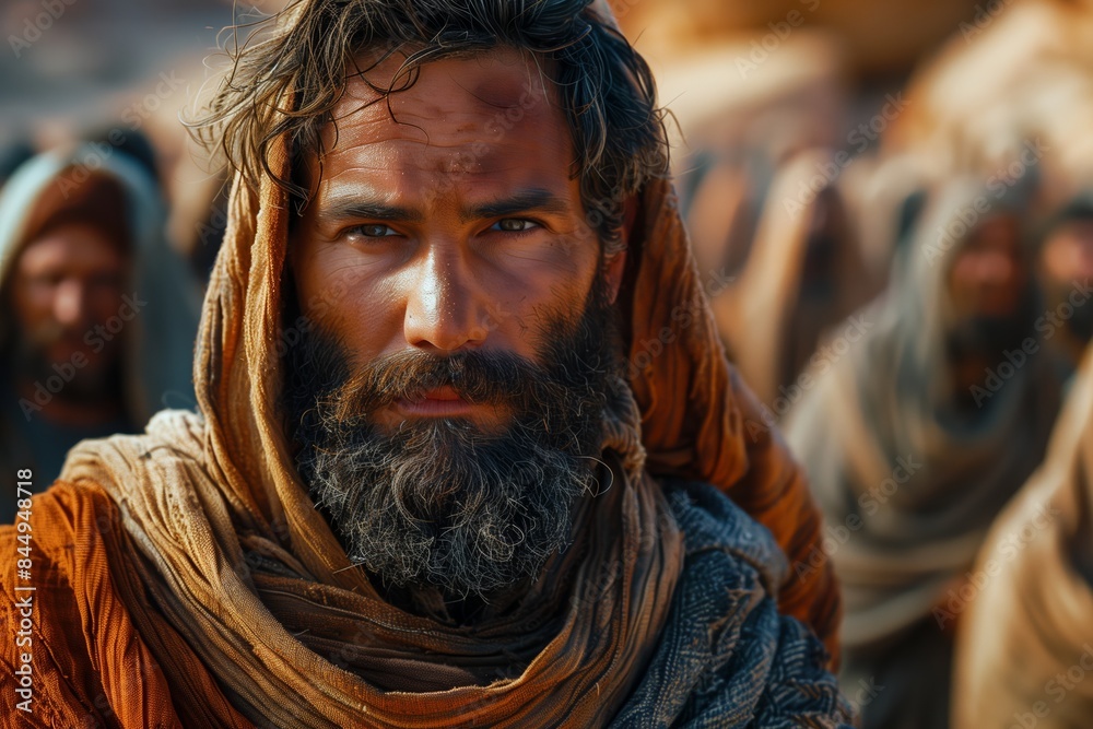 Fototapeta premium Moses Guides Jews: Religious Journey to Promised Land in Sinai Desert