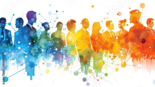Silhouettes of People Connected by Abstract Lines and Dots. AI Generative