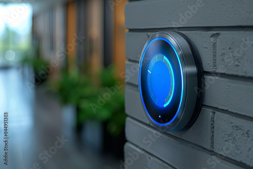 A smart thermostat adjusting the temperature based on user preferences. Concept of energy efficiency and smart home systems. Generative Ai. photo