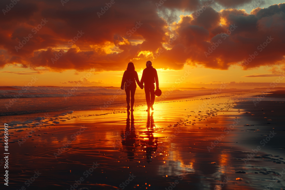 A senior couple enjoying a sunset on the beach, reflecting on life’s pleasures. Concept of tranquility and life appreciation. Generative Ai. A senior couple enjoying a sunset on the beach, reflecting on life’s pleasures. Concept of tranquility and life appreciation. Generative Ai.