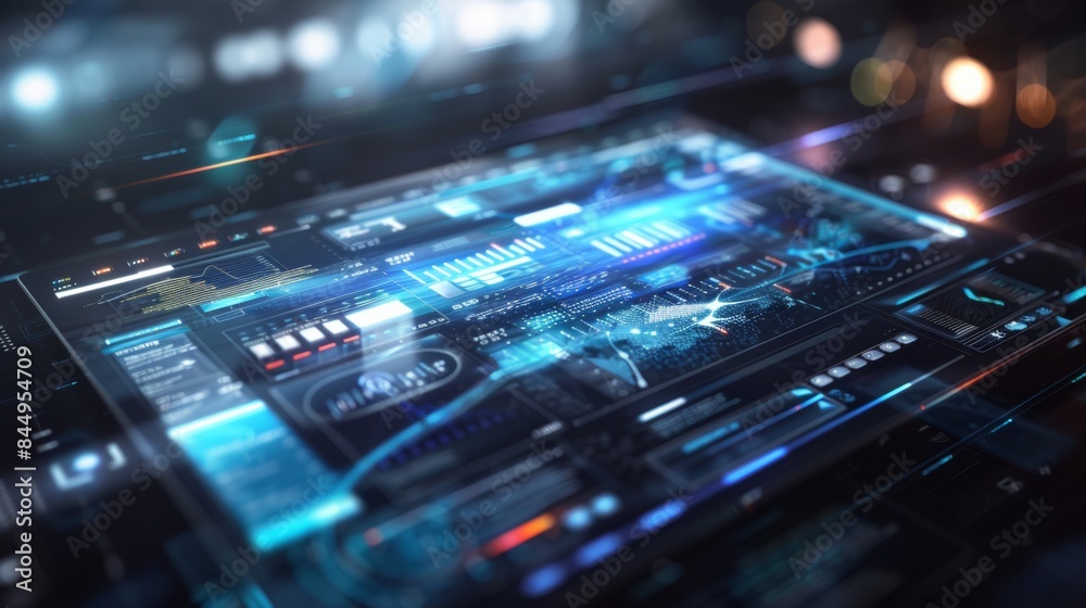 A computer screen with a futuristic interface on it, AI
