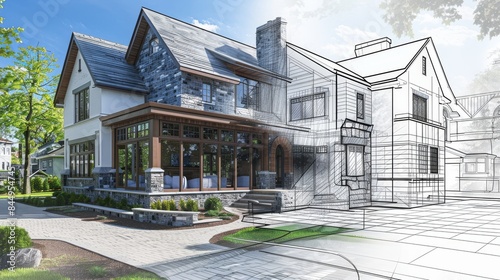 Custom luxury home design being compared to a finished home photo