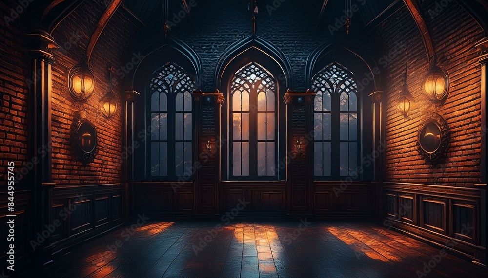 black bad room and the windows on the brick wall black bad room and the windows on the brick wall