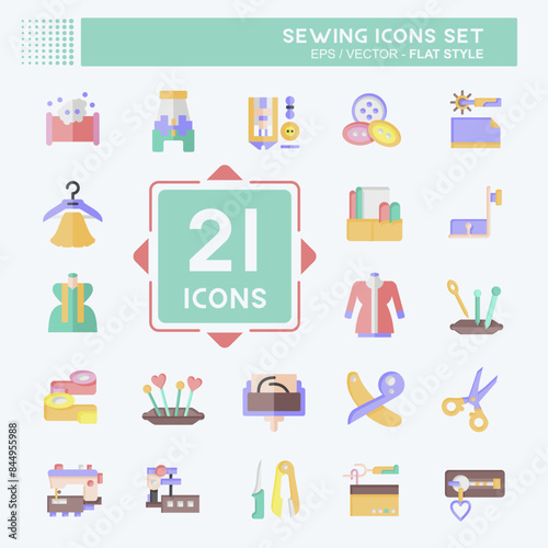 Icon Set Sewing. related to Textile Industry symbol. flat style. simple design illustration