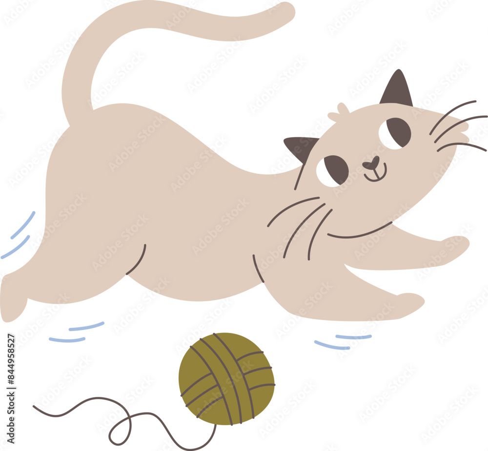 Cat Playing With Threads Ball