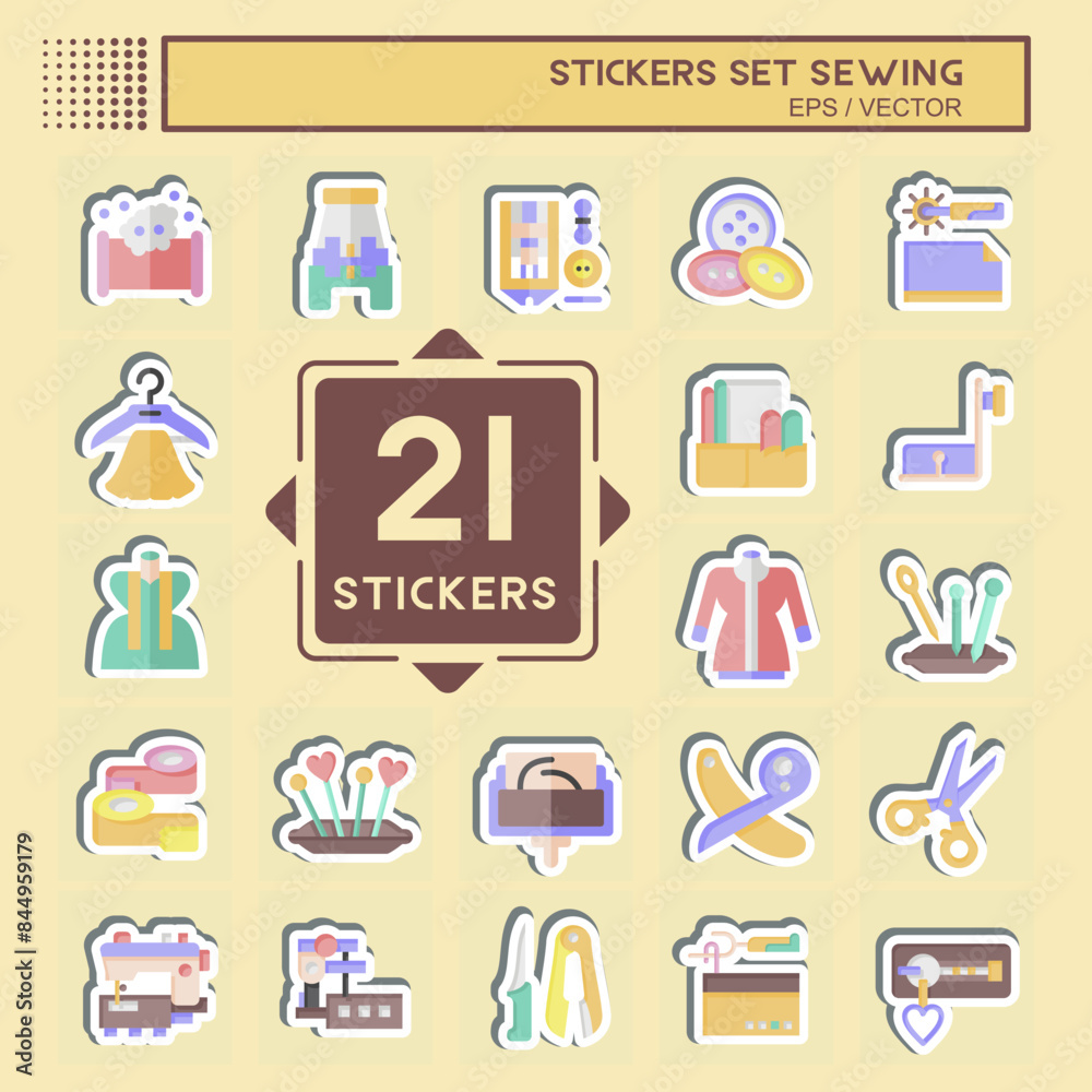 Sticker Set Sewing. related to Textile Industry symbol. simple design illustration Sticker Set Sewing. related to Textile Industry symbol. simple design illustration