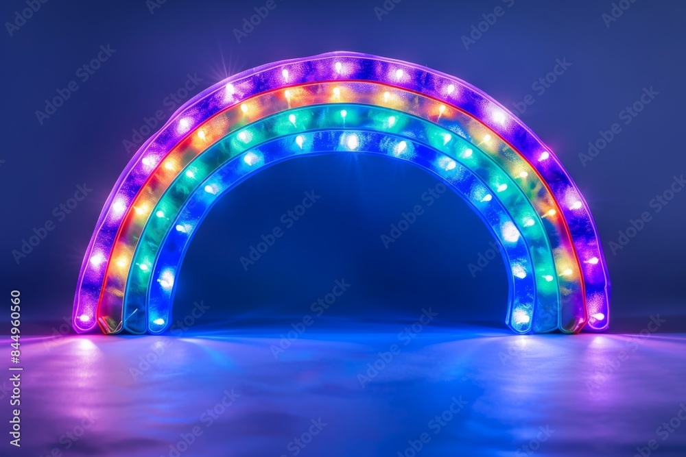 Neon Rainbow Light Arch in Dark Room, Creating a Vibrant and Captivating Decorative Piece Neon Rainbow Light Arch in Dark Room, Creating a Vibrant and Captivating Decorative Piece