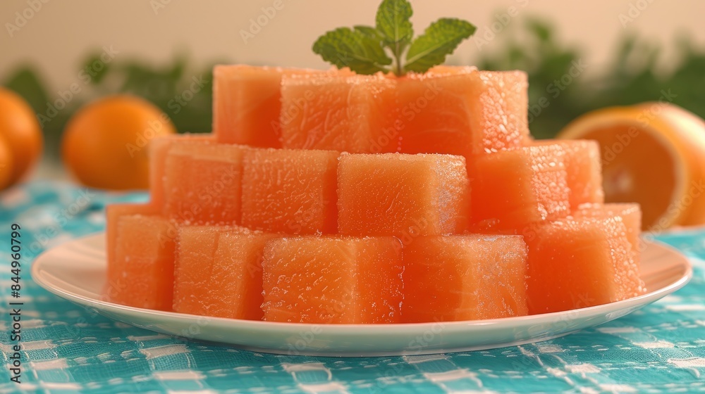 A refreshing watermelon salad on a picnic table A refreshing watermelon salad on a picnic table