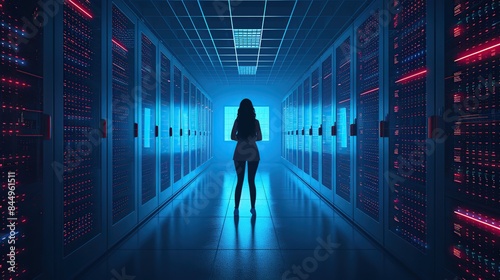 Woman in a Server Room. generative AI