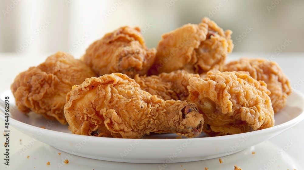 A plate of fried chicken on a white table with other food, AI A plate of fried chicken on a white table with other food, AI