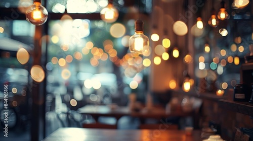Defocused lights and shadows create a dreamy atmosphere in this bustling coffee house a perfect hideaway from the chaotic city outside. .