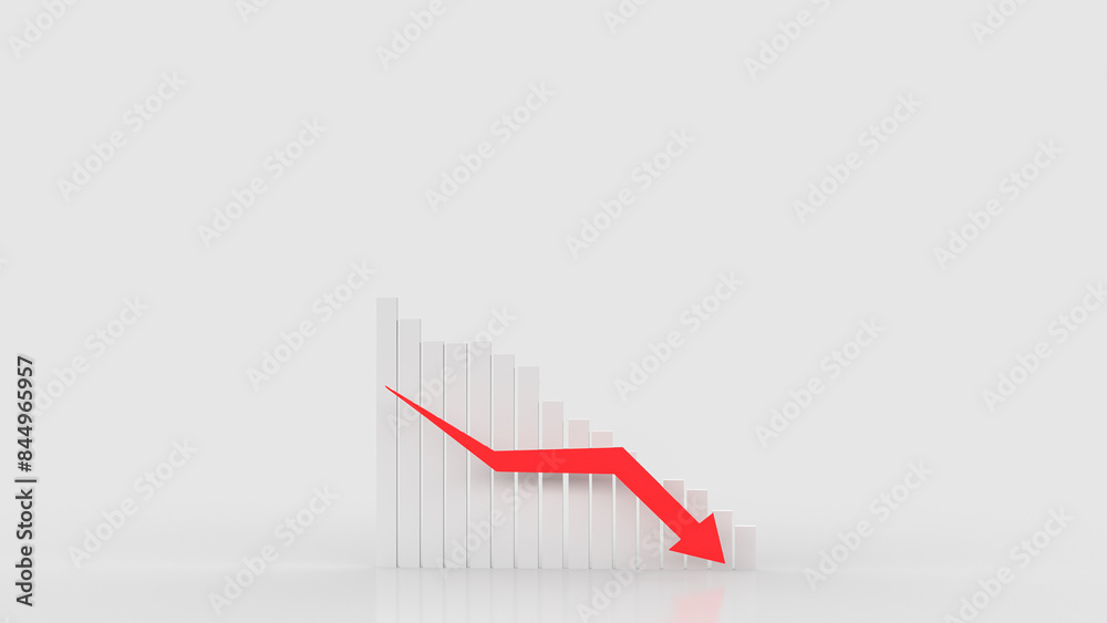 The white chart and red arrow down for Business concept 3d rendering. The white chart and red arrow down for Business concept 3d rendering.