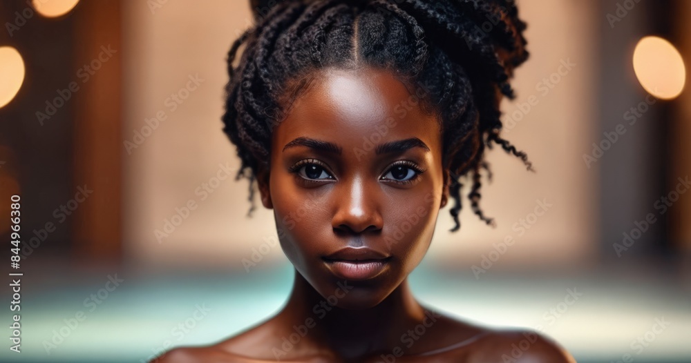 Fototapeta premium Close-up portrait of a beautiful girl in a spa on a blurred background 