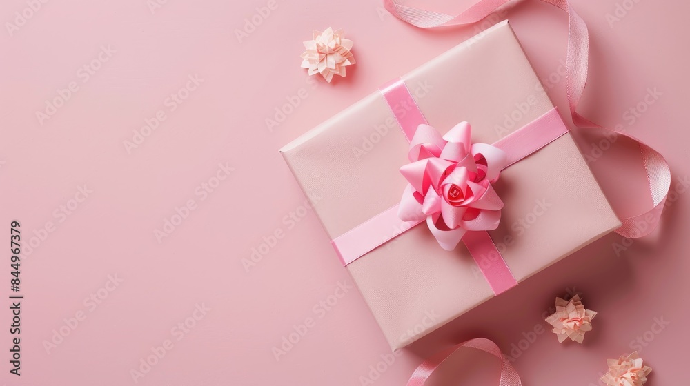 Pink gift box on pastel background for special occasions Top view with copy space Pink gift box on pastel background for special occasions Top view with copy space