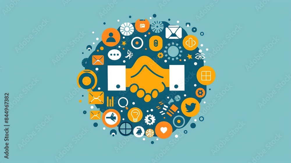 Handshake with Business Icons Illustration Handshake with Business Icons Illustration