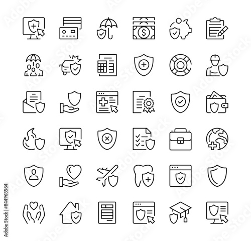 Insurance icons set. Vector line icons. Black outline stroke symbols