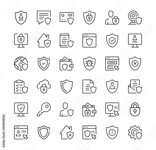 Security icons set. Vector line icons. Black outline stroke symbols