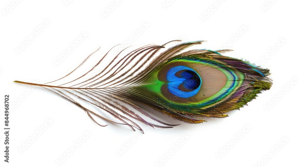 Obraz premium Peacock feather isolated on white background