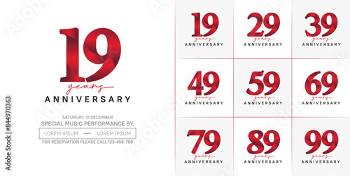 anniversary logotype set vector, red and black color for special day celebration