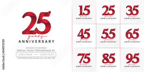 anniversary logotype set vector, red and black color for special day celebration