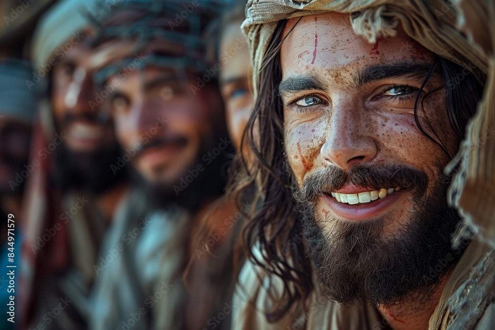 Real Photography of Jesus Smiling with Followers: Testimonies Portrait Real Photography of Jesus Smiling with Followers: Testimonies Portrait