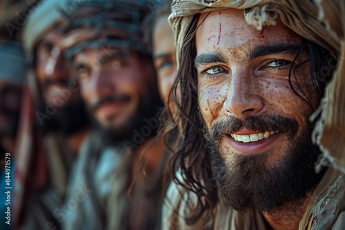 Real Photography of Jesus Smiling with Followers: Testimonies Portrait