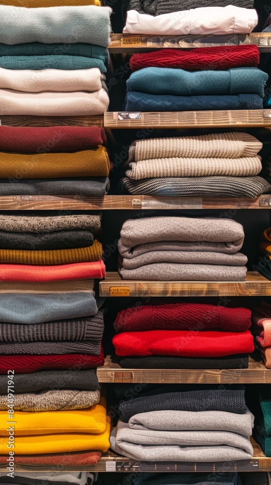 Fabric cloth on stacks on shelf wallpaper background Fabric cloth on stacks on shelf wallpaper background