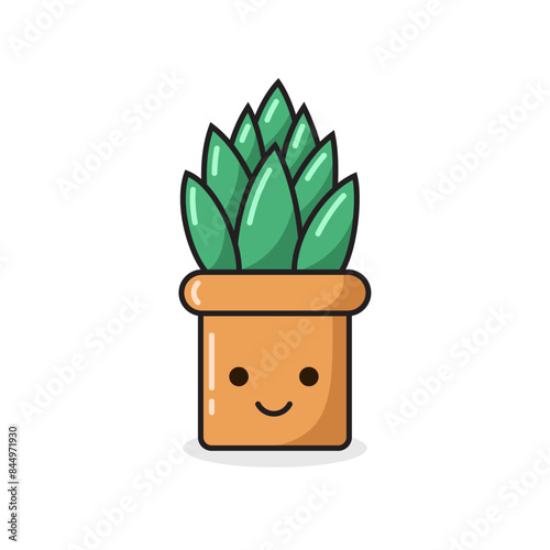 Cute Succulent Flower Cartoon Illustration