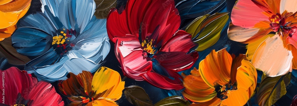 Oil painting flowers art on canvas horizontal banner wallpaper background Oil painting flowers art on canvas horizontal banner wallpaper background