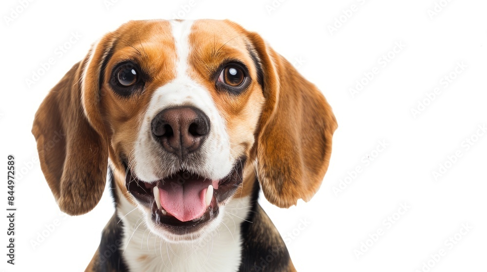 Smiling Beagle Dog Posed Against White Background Smiling Beagle Dog Posed Against White Background
