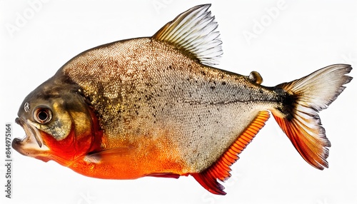 red belly piranha - Pygocentrus nattereri -  native to South America, found in the Amazon, known for mass feeding frenzies consuming entire large animals in minutes. isolated on white background photo