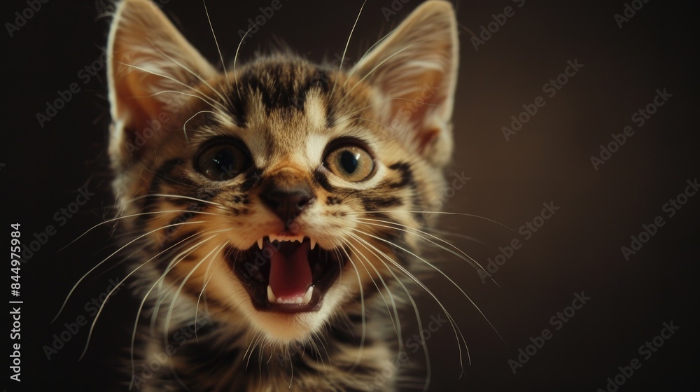 Adorable Bengal Kitten with Big Eyes and Fluffy Coat Smiling Cat with Space for Text Cute Bengal Cat Displays Teeth Adorable Bengal Kitten with Big Eyes and Fluffy Coat Smiling Cat with Space for Text Cute Bengal Cat Displays Teeth