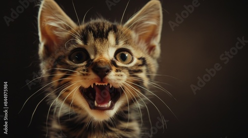 Adorable Bengal Kitten with Big Eyes and Fluffy Coat Smiling Cat with Space for Text Cute Bengal Cat Displays Teeth
