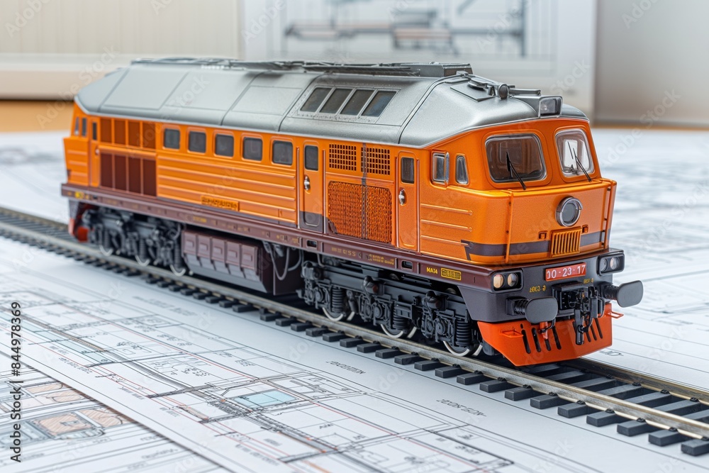 Orange diesel locomotive model on white background Orange diesel locomotive model on white background