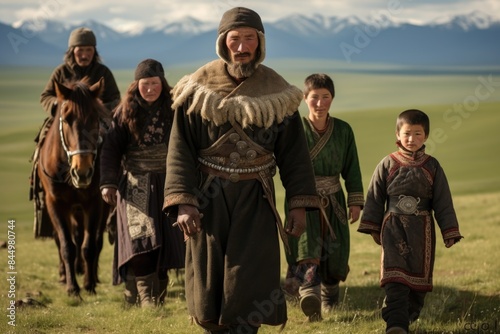 Tatar Mongols: nomadic warriors and conquerors, cultural legacy, military prowess, Eurasian steppes strength, traditional attire, resilience and the spirit of the historic nomadic lifestyle.